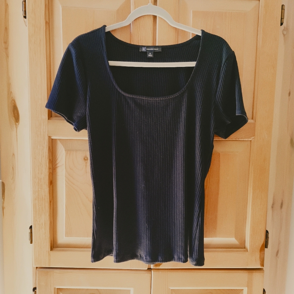 INC International Concepts Short Sleeve Square neck Black Top Sz XL